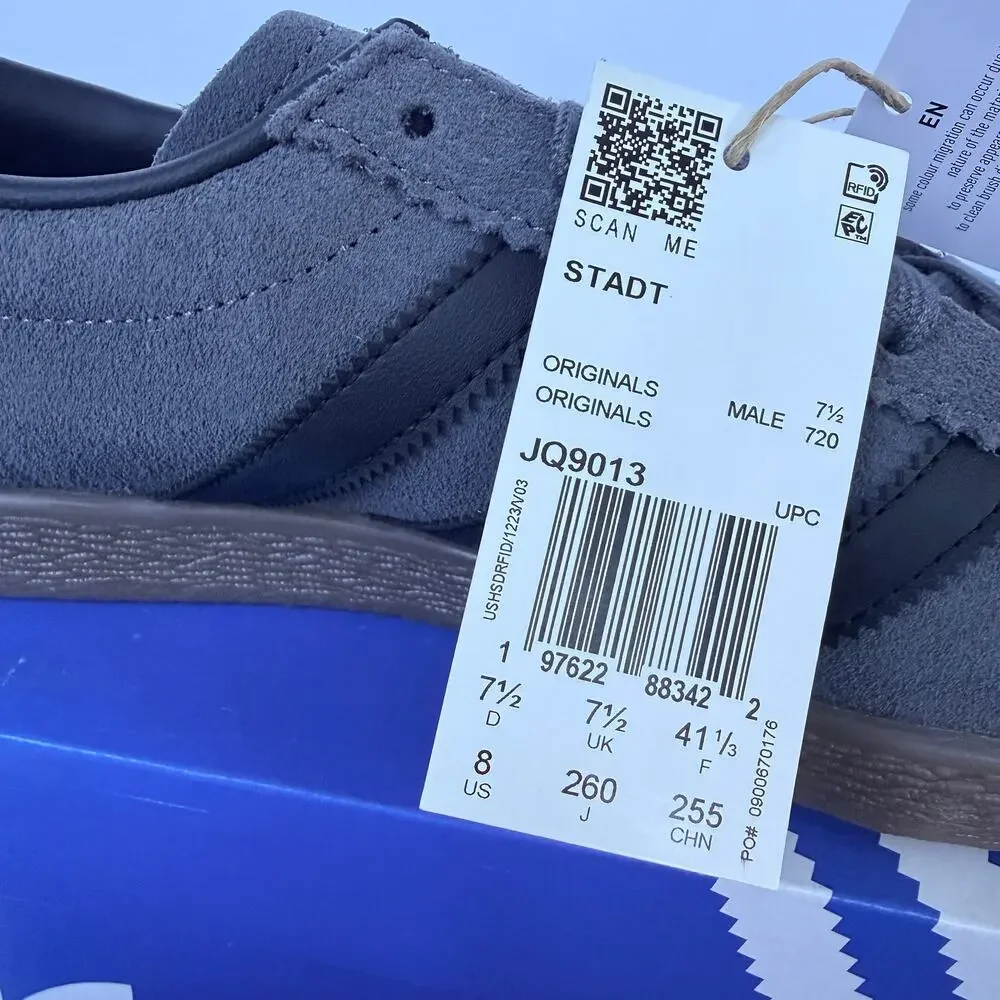 Adidas Stadt Grey Suede/Black/Gum Mens 8 NIB/NWT